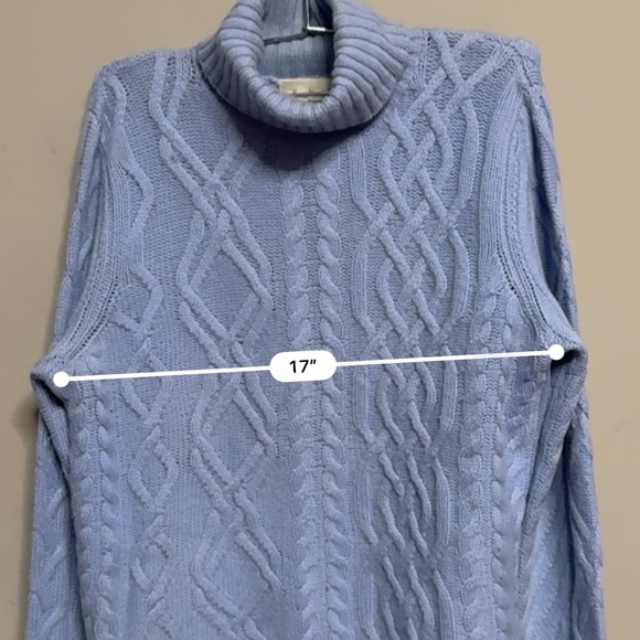 Neiman Marcus Blue 100% Cashmere Cable Knit Turtleneck Sweater Large - Picture 5 of 5